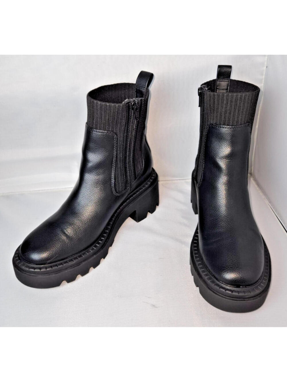 Bershka Like Black Chunky Ankle Boots with Knit Detail Size 8